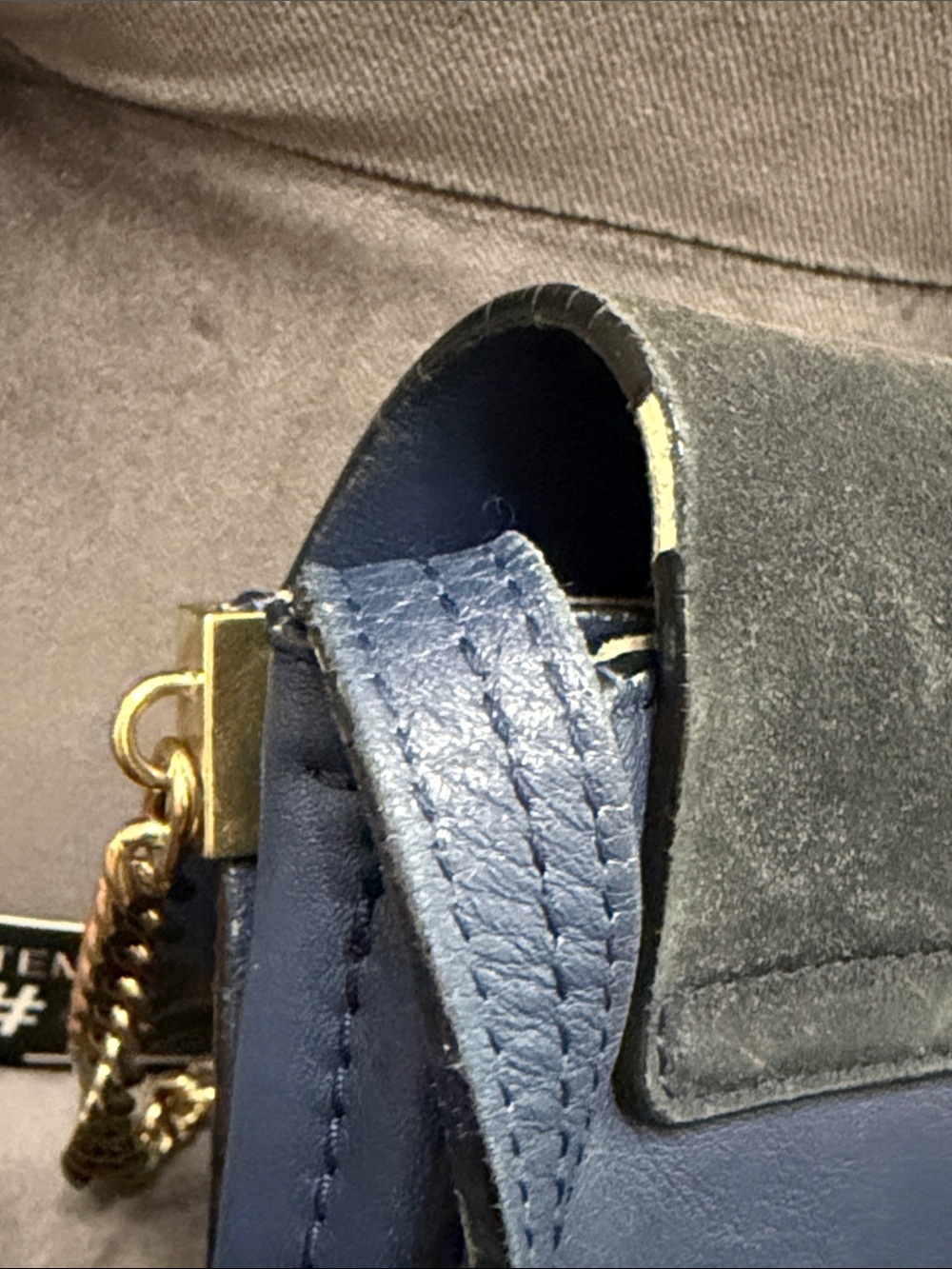 Chloe Navy Leather & Slate Suede Crossbody with Gold Ring - Picture 7 of 10